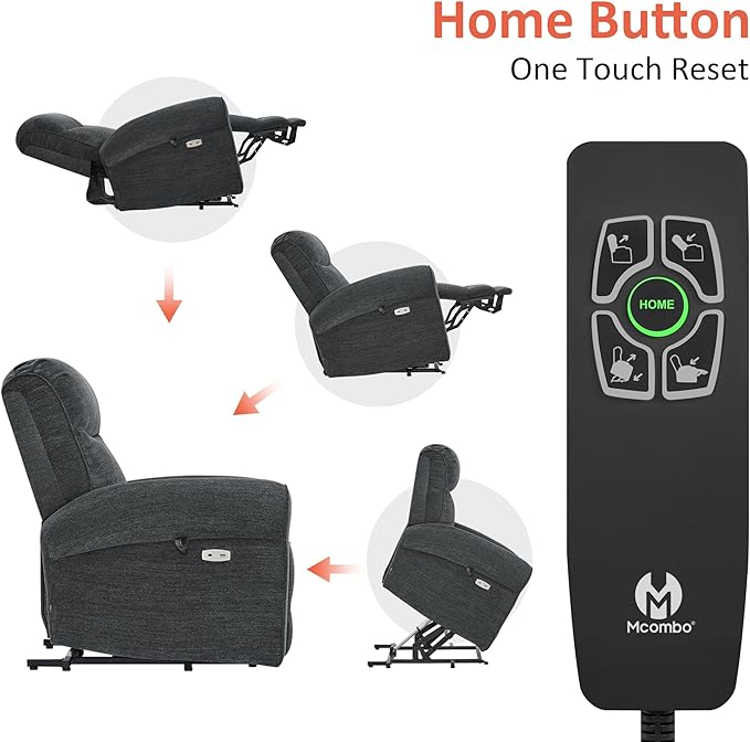 MCombo Dual Motor Power Lift Recliner Chair with Massage and Heat for Elderly, USB Ports, Lay Flat, Fabric 7666 (Dark Grey)