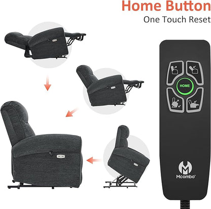 MCombo Dual Motor Power Lift Recliner Chair with Massage and Heat for Elderly, USB Ports, Lay Flat, Fabric 7666 (Dark Grey)