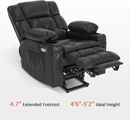MCombo Dual Motor Small Power Lift Recliner Chair for Elderly, Lay Flat Lift Chair with Heat and Massage, Petite Lift Chair, Cup Holders, Faux Leather 7893 (Black, Small)