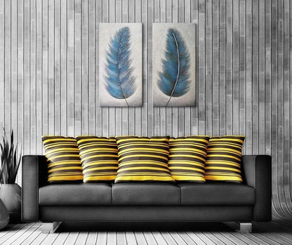 Wieco Art Blue Feathers Abstract Paintings Wall Art on Canvas Mordern Canvas Wall Art for Living Room Bedroom Wall Decor Contemporary Artwork for Home Decorations