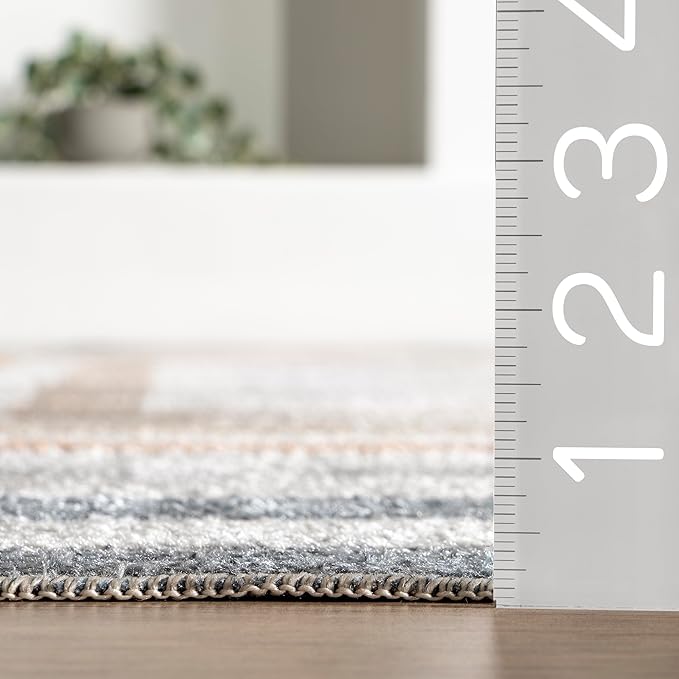 nuLOOM 12' x 15' Machine Washable Stain-Resistant Area Rug Low Profile for Living Room, Bedroom, and Dining Room, Alienor Multicolor