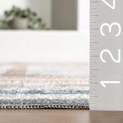 nuLOOM 2'8" x 8' Machine Washable Stain-Resistant Area Rug Low Profile for Living Room, Bedroom, and Dining Room, Alienor Multicolor