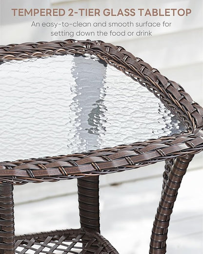 3 Piece Patio Swivel Chairs and Side Table Set - High Back Outdoor Brown Wicker Rattan Rocking Glider with Thick Cushions for Porch Apartment Deck Yard Poolside Garden - Turqoise