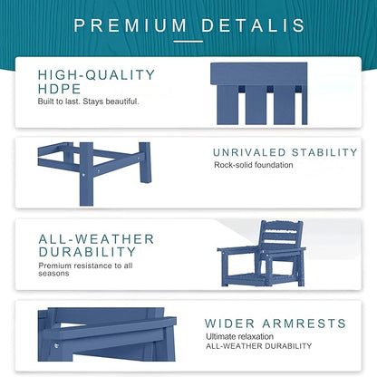 7 Piece Patio Dining Set with 11ft Patio Umbrella (Beige), 7 Navy Outdoor HDPE Dining Set with 6 Chairs + 1 Large Table with 2" Umbrella Hole, for Market, Pool, Garden, Backyard, Deck