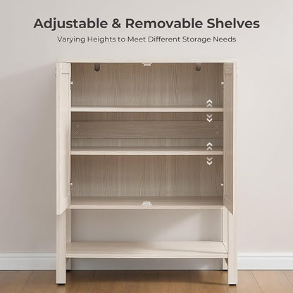 SICOTAS Shoe Cabinet with Storage - 3 Pieces Farmhouse Shoe Organizer with Rattan Doors & Shelves, 5 Tier Free Standing Shoe Rack Storage Cabinet for Entryway, Living Room, Closet (White Cream Oak)