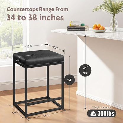 ALPHA HOME Black Metal Bar Stools with Padded Seat, 24"H x 14.76"L x 17.51"W, 350lbs Weight Capacity
