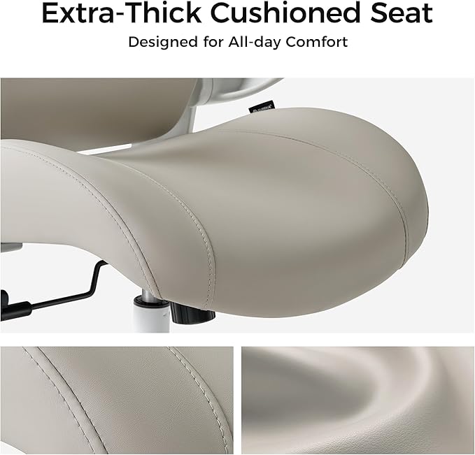 EUREKA ERGONOMIC Leather Desk Chair, PU Leather Office Chair with Wheels and 3D Adjustable Armrests, Executive Office Chair, Ideal for Home and Office, Greige