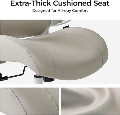 EUREKA ERGONOMIC Leather Desk Chair, PU Leather Office Chair with Wheels and 3D Adjustable Armrests, Executive Office Chair, Ideal for Home and Office, Greige