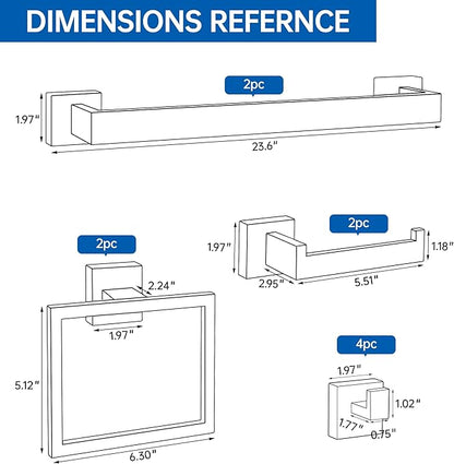 10-Piece Bathroom Hardware Accessories Set, 23.6 Inch SUS304 Stainless Steel Towel Bar Set, Wall Mounted Bathroom Towel Holders, Towel Hooks with Toilet Paper Holder