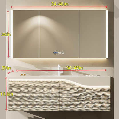 36in Elegant Modern Luxury Bathroom Vanity with Sink - Wall Mounted Solid Wood Cabinet & Smart LED Defogging Mirror | Single Sink Bathroom Cabinets