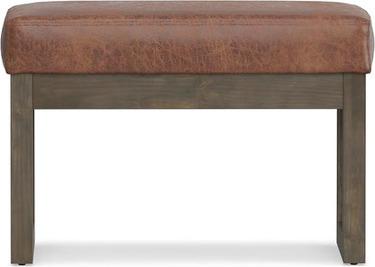 SIMPLIHOME Milltown 27 inch Wide Contemporary Rectangle Footstool Ottoman Bench in Distressed Saddle Brown Vegan Faux Leather, Assembled, for the Living Room and Bedroom