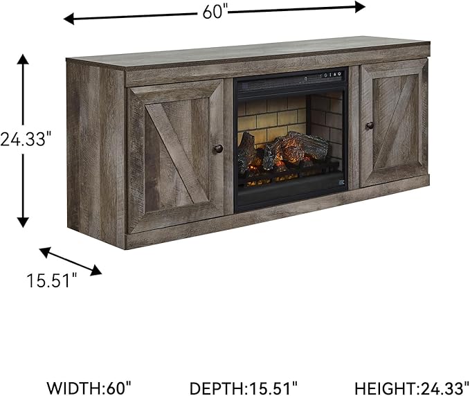 Signature Design by Ashley Wynnlow Farmhouse 60" TV Stand with Electric Fireplace for TVs up to 69", Gray