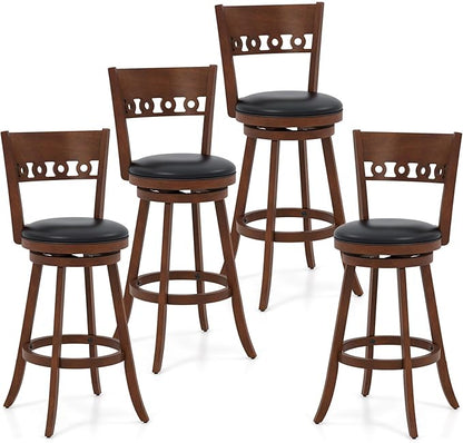 COSTWAY Bar Stools Set of 4, 30.5” Bar Height Bar stools with Solid Wood Legs, Cushioned Seat, Footrest, for Home, Kitchen Island, Bar (4, 30.5'' Seat Height)