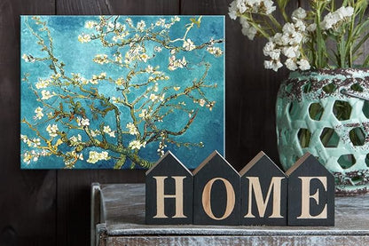 Wieco Art Almond Blossom Modern Framed Floral Giclee Canvas Prints By Van Gogh Famous Oil Paintings Reproduction Flowers Pictures on Canvas Wall Art Ready to Hang for Bedroom Home Decorations