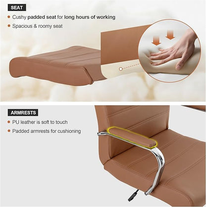 Office Desk Chair,Modern Leather Conference Room Chairs,High Back Ergonomic Home ofiice Chair,Adjustable Height Swivel Executive Computer Chairs with Padded Seat and Armrest (Brown)