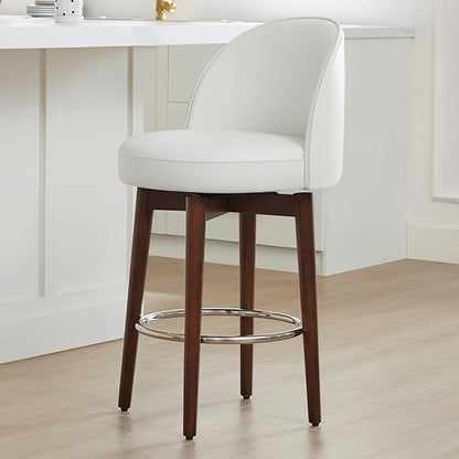 CHITA Counter Height Bar Stools Set of 2,Swivel Barstools for Kitchen Island,26.4" H Seat Height,Faux Leather,White