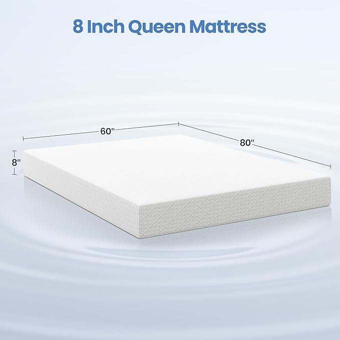 Yaheetech 8 Inch Queen Mattress 3 Foam Layer Cooling Gel Memory Foam Mattresses, Green Tea for Fresher Sleep, Medium Firm, CertiPUR-US Certified, No Fiberglass, Queen Size Mattress in a Box