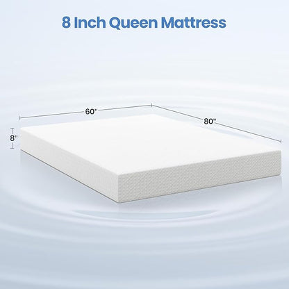 Yaheetech 8 Inch Queen Mattress 3 Foam Layer Cooling Gel Memory Foam Mattresses, Green Tea for Fresher Sleep, Medium Firm, CertiPUR-US Certified, No Fiberglass, Queen Size Mattress in a Box