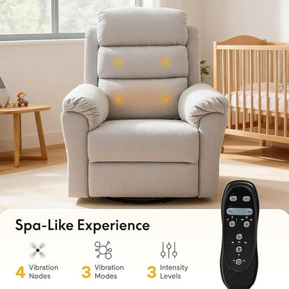 FLEXISPOT XRC6 Nursery Swivel Rocker Recliner with Massage & Heat, Rocking Glider Chair w/ 28" High Back, Comfy Upholstered Armchair for Living Room Nursery, FSC Certified(Ribbed Chenille, Light Grey)