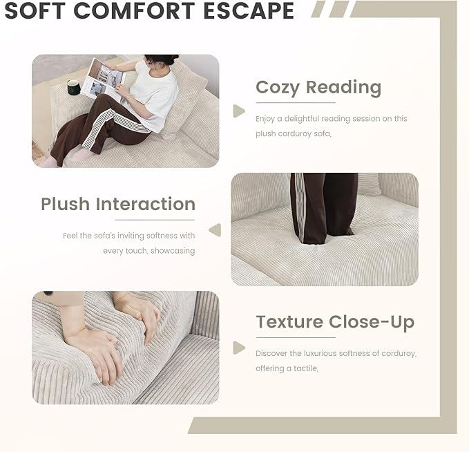 WJShome Cloud Couch Modular Sectional Sofa,141.73inch L Shaped Couch,Oversized Corduroy Couches with Ottoman and Pillows, Beige 4 Seaters Cushion Covers Removable& Washable