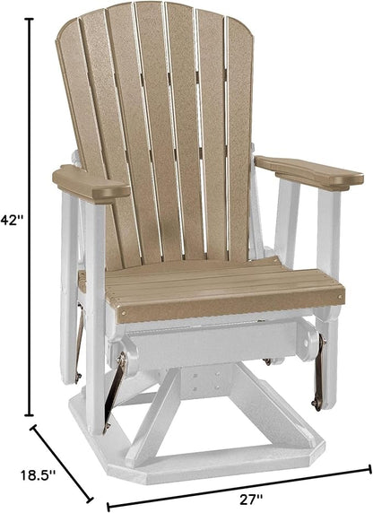 DutchCrafters Slat Fan Back Poly Adirondack Swivel Glider Outdoor Patio Chair (White & Weatherwood)
