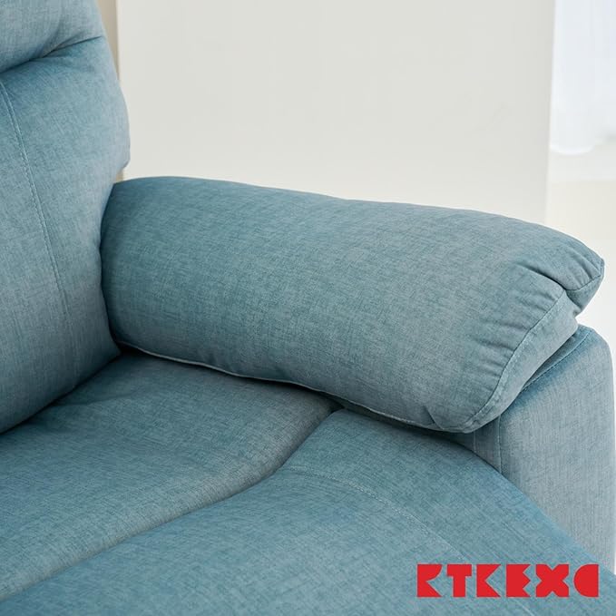 Reclining Sofa Rocking Recliner Chair Manual Adjustable 360 Swivel with Ergonomics Overstuffed Lumbar Arm Support Natural Fabric Surface Made for Living Room, Bedroom, Nursery, Turquoise