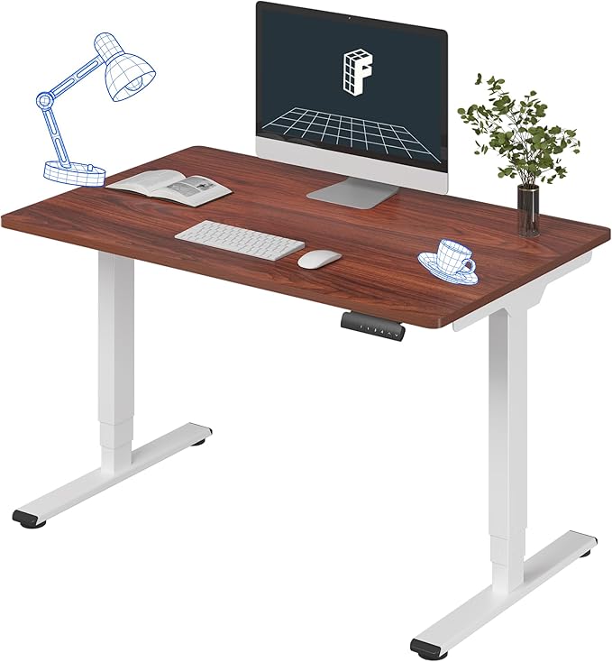 FLEXISPOT E6 3 Stages Dual Motor Electric Standing Desk 48x30 Inch Whole-Piece Board Height Adjustable Electric Sit Stand Desk(White Frame + Mahogany Desktop, 2 Packages)