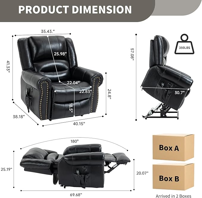 Recliner Chairs for Adults, Oversized Bedroom Chair with Massage, Sofa Chair Home Theater Seating with Lumbar Support, Lift Chair for Elderly, Nursery Chair for Living Room (Genuine Leather)