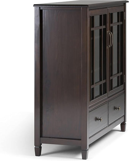 SIMPLIHOME Connaught SOLID WOOD 46 Inch Wide Traditional Tall Storage Cabinet in Dark Chestnut Brown, For the Living Room, Entryway and Family Room