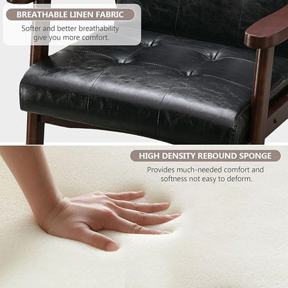 Bonzy Home Mid Century Modern Accent Chairs Set of 2 for Living Room, Upholstered Faux Leather Armchair Comfy Retro Bedroom Side Chair with Solid Wood Frame, Black