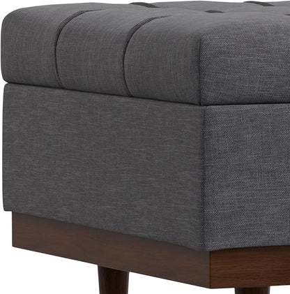 SIMPLIHOME Mariah 34 inch Wide Contemporary Rectangle Coffee Table Storage Ottoman in Slate Grey Polyester Linen, Assembled, For the Living Room, Entryway and Family Room