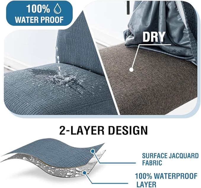 H.VERSAILTEX 100% Waterproof High Chair Cover Dining Chair Seat Covers Stretch Bar Stool Covers Removable Counter Stool Pub Chair Slipcover Chair Covers Jacquard Crizzle Pattern Set of 2, Stone Blue