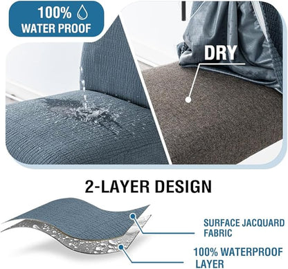 H.VERSAILTEX 100% Waterproof High Chair Cover Dining Chair Seat Covers Stretch Bar Stool Covers Removable Counter Stool Pub Chair Slipcover Chair Covers Jacquard Crizzle Pattern Set of 2, Stone Blue