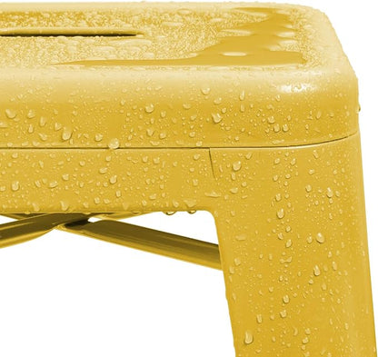 Furniwell 30 Inches Metal Bar Stools High Backless Tolix Indoor-Outdoor Stackable Barstool with Square Counter Seat Set of 4 (Yellow)