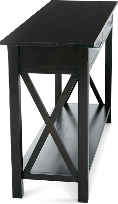 SIMPLIHOME Kitchener Console Table - 47 Inch Wide Solid Wood Sofa Table in Hickory Brown, Contemporary Storage Table for Entryway or Living Room with 2 Drawers, Bottom Shelf, and X-Design Side Panels