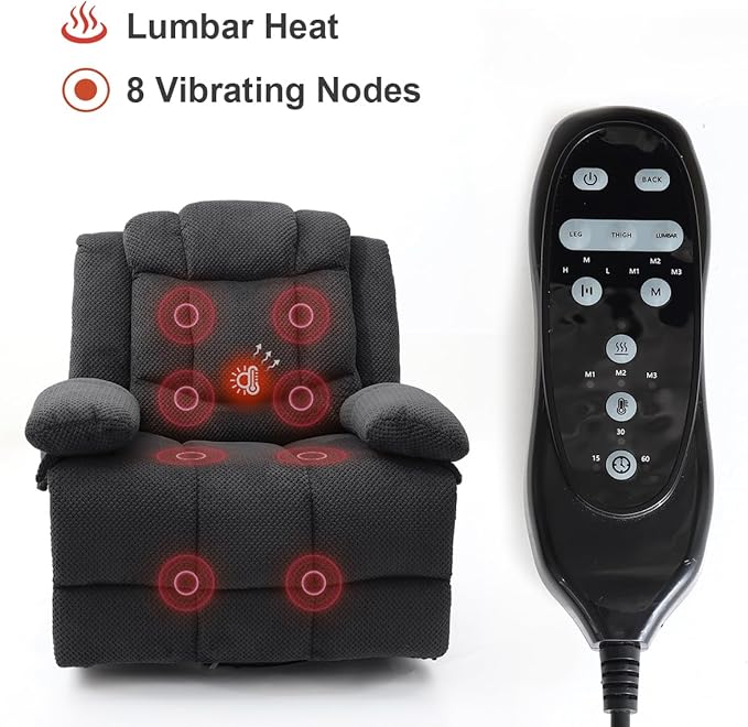 Recliner Chair Oversized 360° Swivel Rocker Recliners with Massage and Heating Theater Chairs Lounge Sofa Adults Lazy Sofas Single Couch for Living Room Overstuffed Armrests XL (Grey)