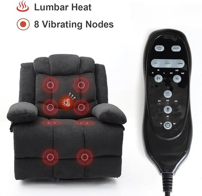 Recliner Chair Oversized 360° Swivel Rocker Recliners with Massage and Heating Theater Chairs Lounge Sofa Adults Lazy Sofas Single Couch for Living Room Overstuffed Armrests XL (Grey)