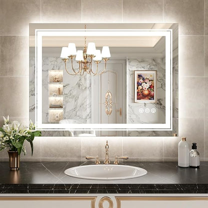 WTTY LED Bathroom Mirror 40"x36" with RGB Backlit and Front Light,Stepless Dimmable LED Mirror for Bathroom,Lighted Bathroom Vanity Mirror,Anti-Fog,Memory Function,Shatter-Proof,Wall Mounted