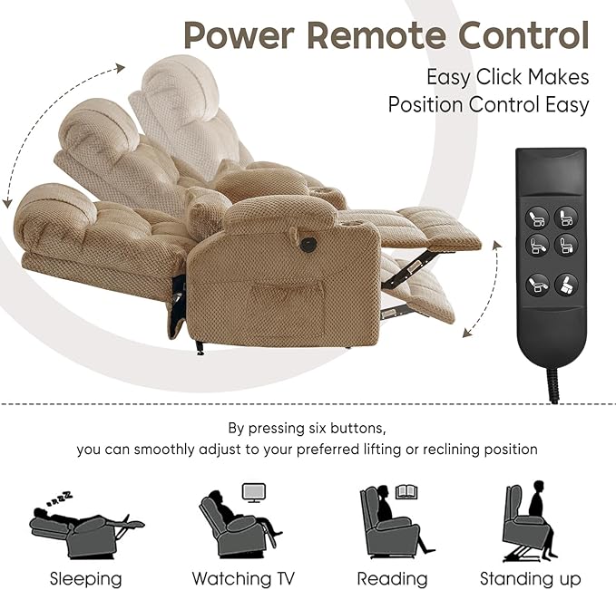 ABCASA Oversized Dual Motor Lay Flat Power Lift Recliner Chair Set of 2 for Elderly with Massage and Heat, Textile Large Recliner Chair, Lift Chairs Recliner with Lumbar Pillow, Cup Holder, Beige