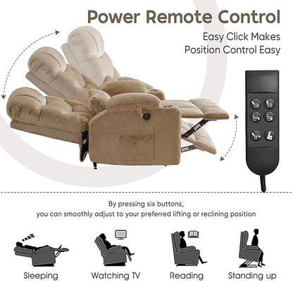 ABCASA Oversized Dual Motor Lay Flat Power Lift Recliner Chair Set of 2 for Elderly with Massage and Heat, Textile Large Recliner Chair, Lift Chairs Recliner with Lumbar Pillow, Cup Holder, Beige