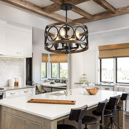 Light Fixture Ceiling Mount Kitchen 4 Light Semi Flush Mount Ceiling Light Fixture Black Rustic Farmhouse Chandelier for Dining Room Light Fixture with Adjustable Height