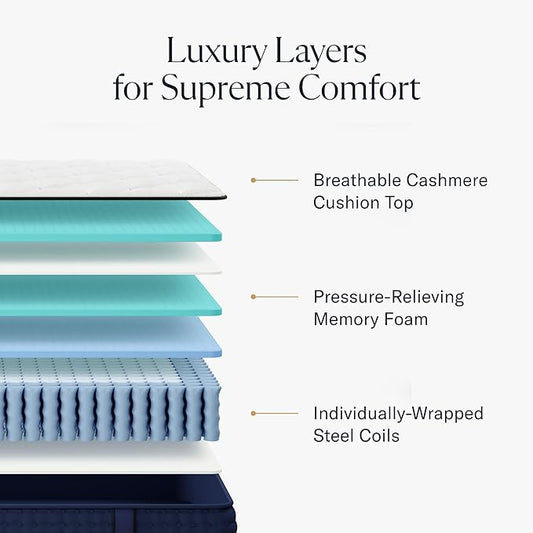 DreamCloud 12" Cal King Mattress - Luxury Hybrid Gel Memory Foam - 365 Night Trial - Premium Pressure-Relieving Layers - Forever Warranty - Mattress in a Box - CertiPUR-US Certified