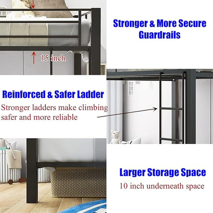 Latest Upgrade & Stronger Steel Queen Over Queen Bunk Bed, Heavy Duty Thickened More Rust-Proof Metal Bunk Queen Bed with Enhanced Legs & Slats (Easier Assembly)