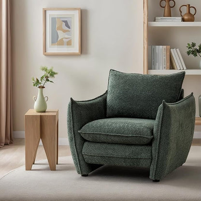 Oversized Armchair, Modern Accent Chair Upholstered in Soft Cloud Fabric with Plush Cushions – Comfy Lounge Chair for Reading Nook, Living Room, and Bedroom (Green, Set of 1)