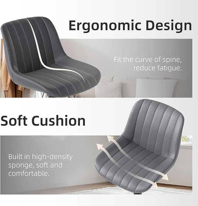 Youhauchair Bar Stools Set of 3, Swivel Counter Height Barstools with Back, Adjustable PU Leather Bar Chairs, Modern Armless Kitchen Island Stool, Dark Grey