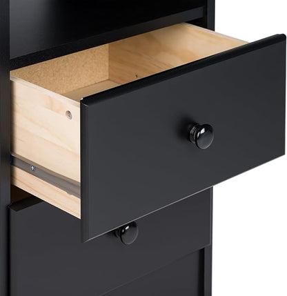 Prepac Astrid Simplistic Nightstand Side Table with 2 Drawers and Open Shelf, Functional Bedside Table 15.5" D x 16" W x 24.5" H, Black, BDNH-0402-1