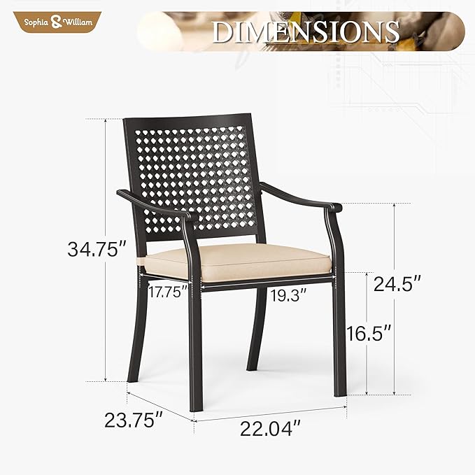 PHI VILLA Metal Outdoor Dining Chairs Set of 4 - Stackable Black Patio Chairs, 300lb Capacity (Beehive)