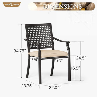 PHI VILLA Metal Outdoor Dining Chairs Set of 6 - Stackable Black Patio Chairs, 300lb Capacity (Beehive)