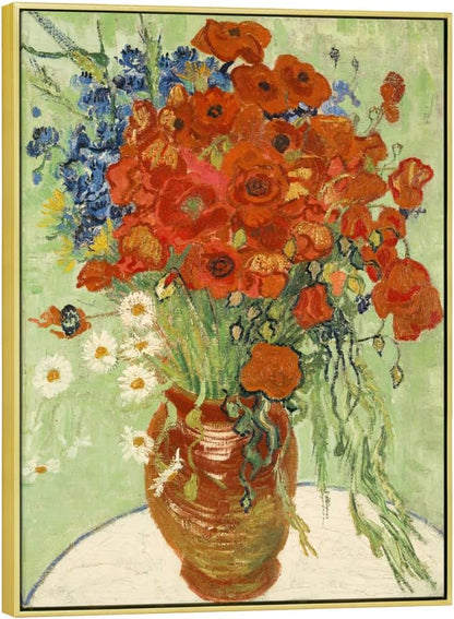 Wieco Art Gold Framed Art Red Poppies and Daisies Large Canvas Prints Wall Art of Van Gogh Famous Artwork Oil Paintings Reproduction Classical Flowers for Living Room Home Decor