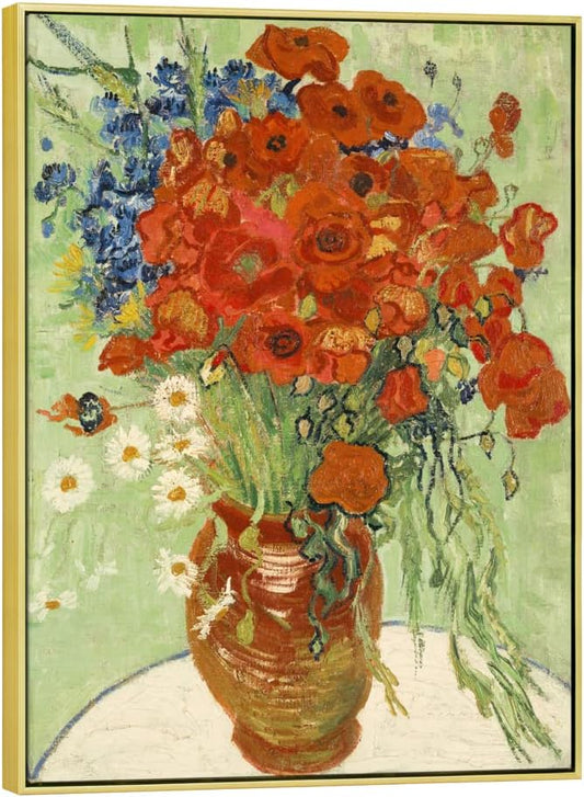 Wieco Art Gold Framed Art Red Poppies and Daisies Large Canvas Prints Wall Art of Van Gogh Famous Artwork Oil Paintings Reproduction Classical Flowers for Living Room Home Decor